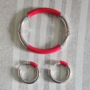 Milor Italy Red and Silver Bracelet and Earrings .925 Sterling Set